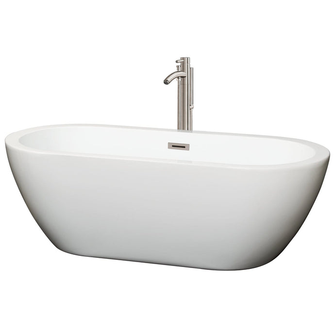 Wyndham Collection Bathtub Wyndham Collection WCOBT100268ATP11BN Soho 68 Inch Freestanding Bathtub in White with Floor Mounted Faucet, Drain and Overflow Trim in Brushed Nickel