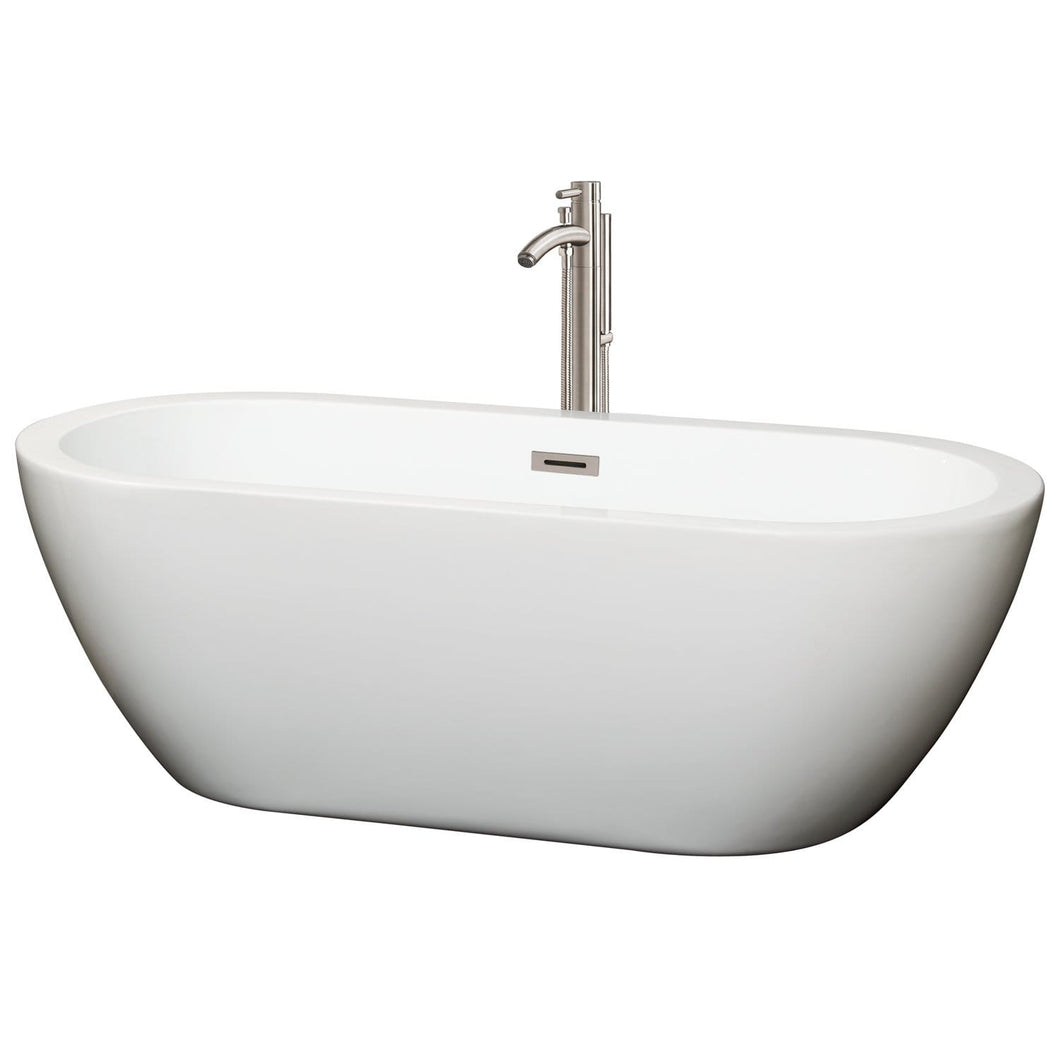 Wyndham Collection Bathtub Wyndham Collection WCOBT100268ATP11BN Soho 68 Inch Freestanding Bathtub in White with Floor Mounted Faucet, Drain and Overflow Trim in Brushed Nickel
