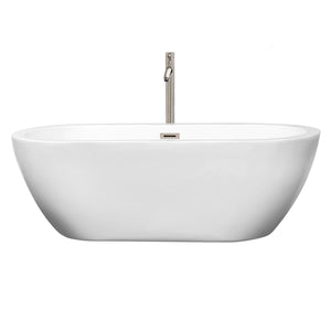 Wyndham Collection Bathtub Wyndham Collection WCOBT100268ATP11BN Soho 68 Inch Freestanding Bathtub in White with Floor Mounted Faucet, Drain and Overflow Trim in Brushed Nickel