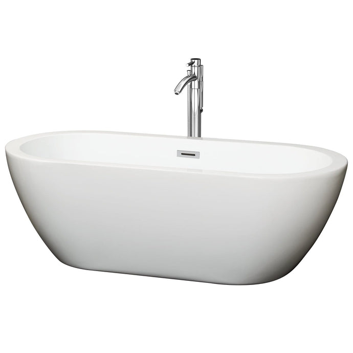Wyndham Collection Bathtub Wyndham Collection WCOBT100268ATP11PC Soho 68 Inch Freestanding Bathtub in White with Floor Mounted Faucet, Drain and Overflow Trim in Polished Chrome
