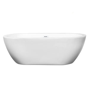 Wyndham Collection Bathtub Wyndham Collection WCOBT100268SWTRIM Soho 68 Inch Freestanding Bathtub in White with Shiny White Drain and Overflow Trim