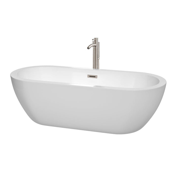 Wyndham Collection Bathtub Wyndham Collection WCOBT100272ATP11BN Soho 72 Inch Freestanding Bathtub in White with Floor Mounted Faucet, Drain and Overflow Trim in Brushed Nickel