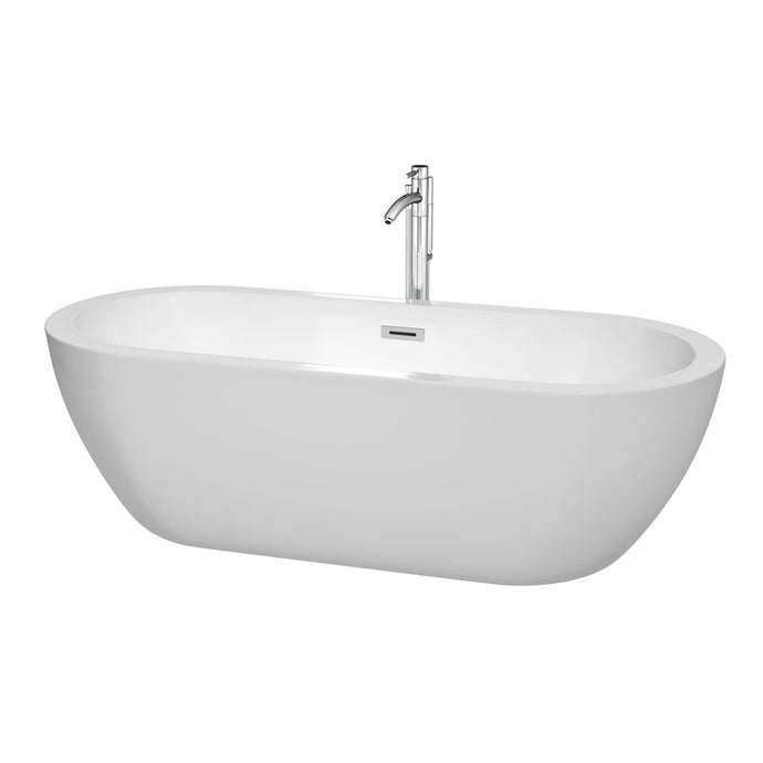 Wyndham Collection Bathtub Wyndham Collection WCOBT100272ATP11PC Soho 72 Inch Freestanding Bathtub in White with Floor Mounted Faucet, Drain and Overflow Trim in Polished Chrome