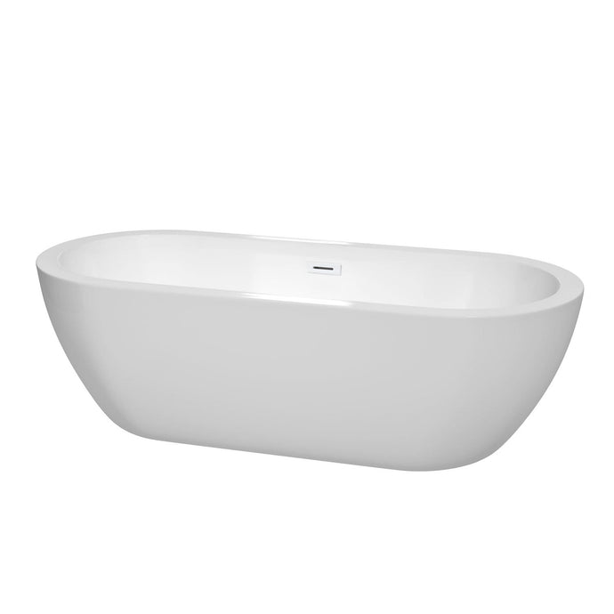 Wyndham Collection Bathtub Wyndham Collection WCOBT100272SWTRIM Soho 72 Inch Freestanding Bathtub in White with Shiny White Drain and Overflow Trim