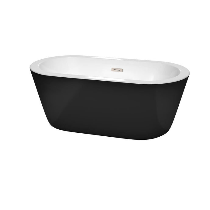 Wyndham Collection Bathtub Wyndham Collection WCOBT100360BKBNTRIM Mermaid 60 Inch Freestanding Bathtub in Black with White Interior with Brushed Nickel Drain and Overflow Trim