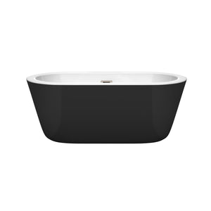 Wyndham Collection Bathtub Wyndham Collection WCOBT100360BKBNTRIM Mermaid 60 Inch Freestanding Bathtub in Black with White Interior with Brushed Nickel Drain and Overflow Trim