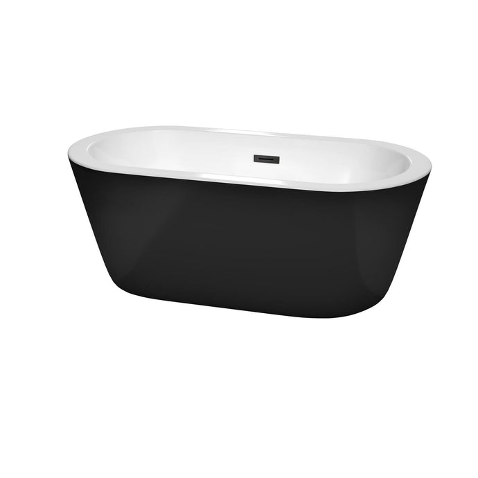 Wyndham Collection Bathtub Wyndham Collection WCOBT100360BKMBTRIM Mermaid 60 Inch Freestanding Bathtub in Black with White Interior with Matte Black Drain and Overflow Trim
