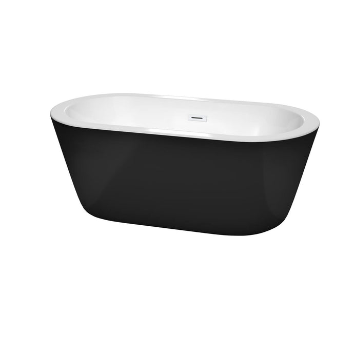 Wyndham Collection Bathtub Wyndham Collection WCOBT100360BKSWTRIM Mermaid 60 Inch Freestanding Bathtub in Black with White Interior with Shiny White Drain and Overflow Trim
