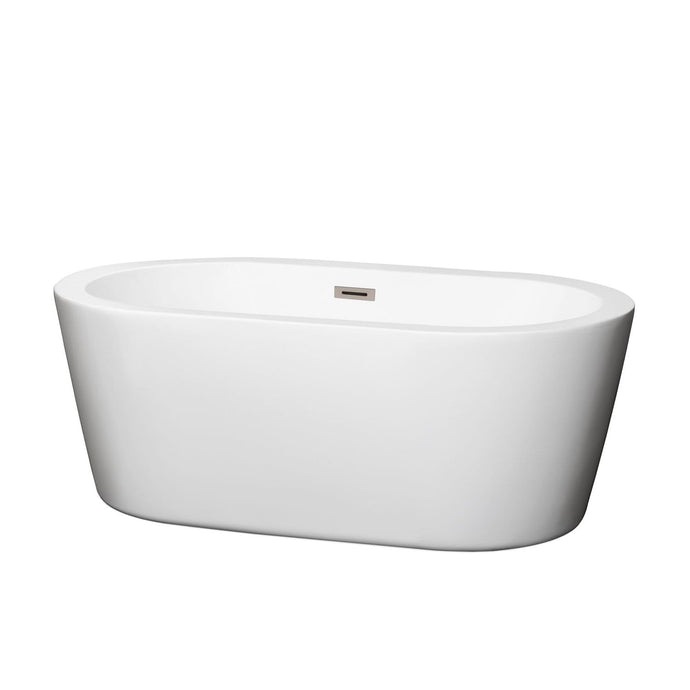 Wyndham Collection Bathtub Wyndham Collection WCOBT100360BNTRIM Mermaid 60 Inch Freestanding Bathtub in White with Brushed Nickel Drain and Overflow Trim