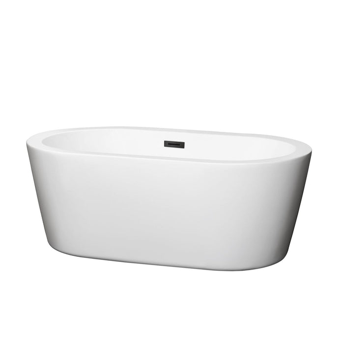 Wyndham Collection Bathtub Wyndham Collection WCOBT100360MBTRIM Mermaid 60 Inch Freestanding Bathtub in White with Matte Black Drain and Overflow Trim