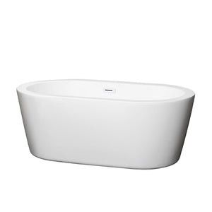 Wyndham Collection Bathtub Wyndham Collection WCOBT100360SWTRIM Mermaid 60 Inch Freestanding Bathtub in White with Shiny White Drain and Overflow Trim