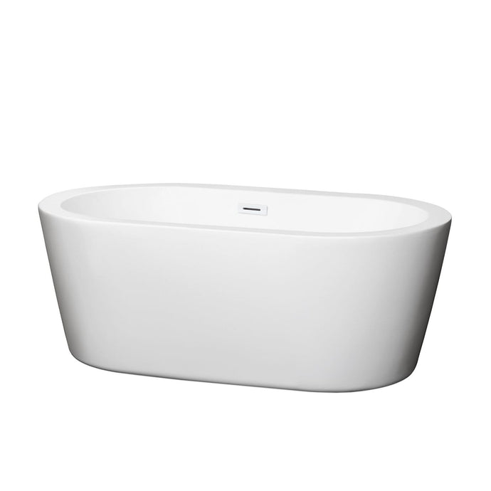 Wyndham Collection Bathtub Wyndham Collection WCOBT100360SWTRIM Mermaid 60 Inch Freestanding Bathtub in White with Shiny White Drain and Overflow Trim