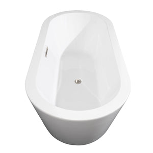 Wyndham Collection Bathtub Wyndham Collection WCOBT100367ATP11BN Mermaid 67 Inch Freestanding Bathtub in White with Floor Mounted Faucet, Drain and Overflow Trim in Brushed Nickel