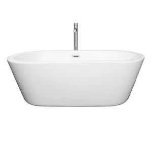 Wyndham Collection Bathtub Wyndham Collection WCOBT100367ATP11PC Mermaid 67 Inch Freestanding Bathtub in White with Floor Mounted Faucet, Drain and Overflow Trim in Polished Chrome