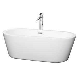 Wyndham Collection Bathtub Wyndham Collection WCOBT100367ATP11PC Mermaid 67 Inch Freestanding Bathtub in White with Floor Mounted Faucet, Drain and Overflow Trim in Polished Chrome