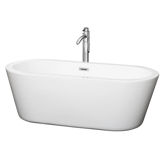 Wyndham Collection Bathtub Wyndham Collection WCOBT100367ATP11PC Mermaid 67 Inch Freestanding Bathtub in White with Floor Mounted Faucet, Drain and Overflow Trim in Polished Chrome