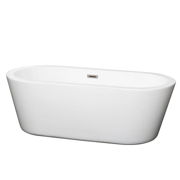 Wyndham Collection Bathtub Wyndham Collection WCOBT100367BNTRIM Mermaid 67 Inch Freestanding Bathtub in White with Brushed Nickel Drain and Overflow Trim