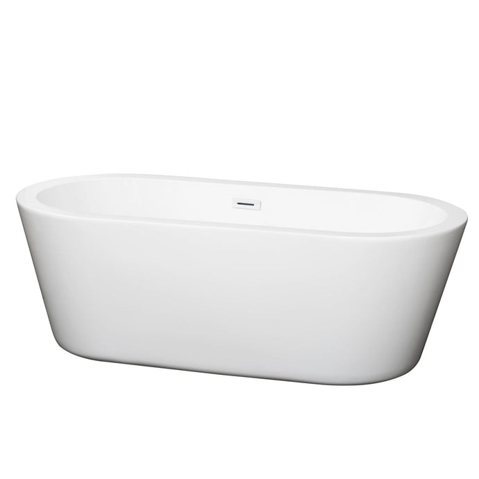 Wyndham Collection Bathtub Wyndham Collection WCOBT100367SWTRIM Mermaid 67 Inch Freestanding Bathtub in White with Shiny White Drain and Overflow Trim