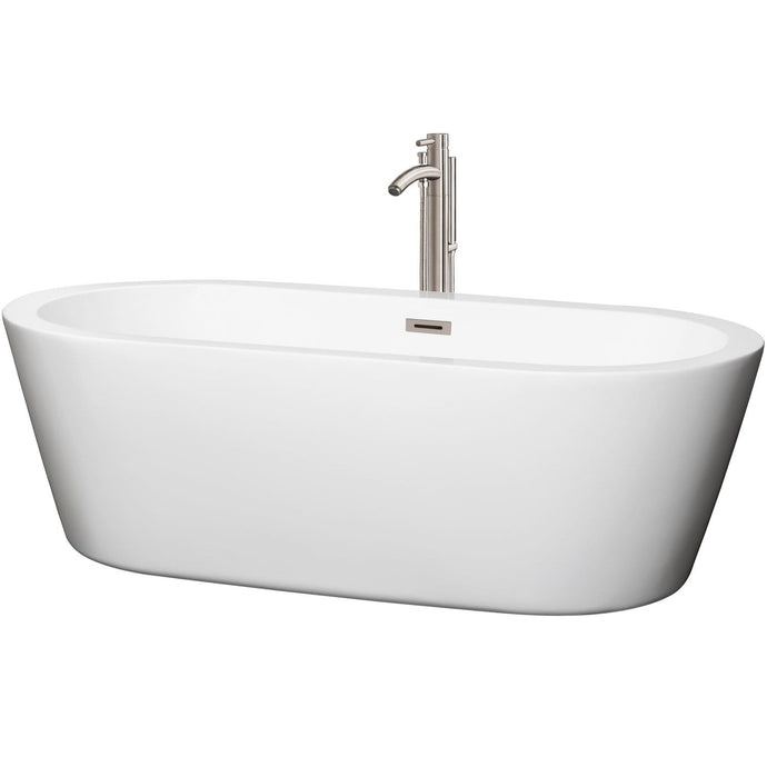 Wyndham Collection Bathtub Wyndham Collection WCOBT100371ATP11BN Mermaid 71 Inch Freestanding Bathtub in White with Floor Mounted Faucet, Drain and Overflow Trim in Brushed Nickel