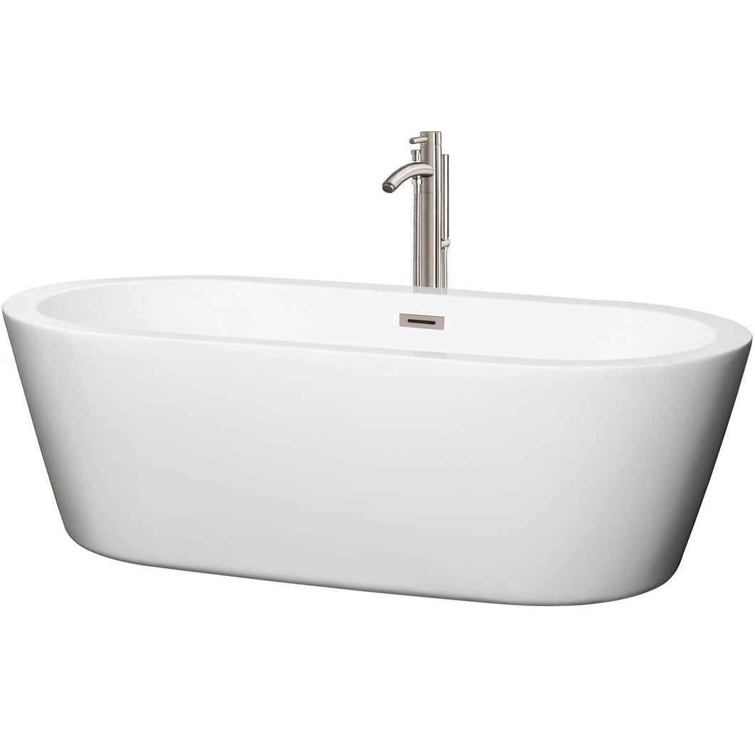 Wyndham Collection Bathtub Wyndham Collection WCOBT100371ATP11BN Mermaid 71 Inch Freestanding Bathtub in White with Floor Mounted Faucet, Drain and Overflow Trim in Brushed Nickel