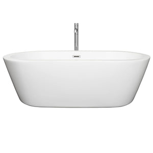 Wyndham Collection Bathtub Wyndham Collection WCOBT100371ATP11PC Mermaid 71 Inch Freestanding Bathtub in White with Floor Mounted Faucet, Drain and Overflow Trim in Polished Chrome