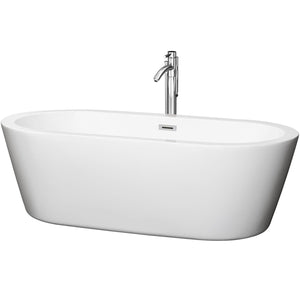 Wyndham Collection Bathtub Wyndham Collection WCOBT100371ATP11PC Mermaid 71 Inch Freestanding Bathtub in White with Floor Mounted Faucet, Drain and Overflow Trim in Polished Chrome