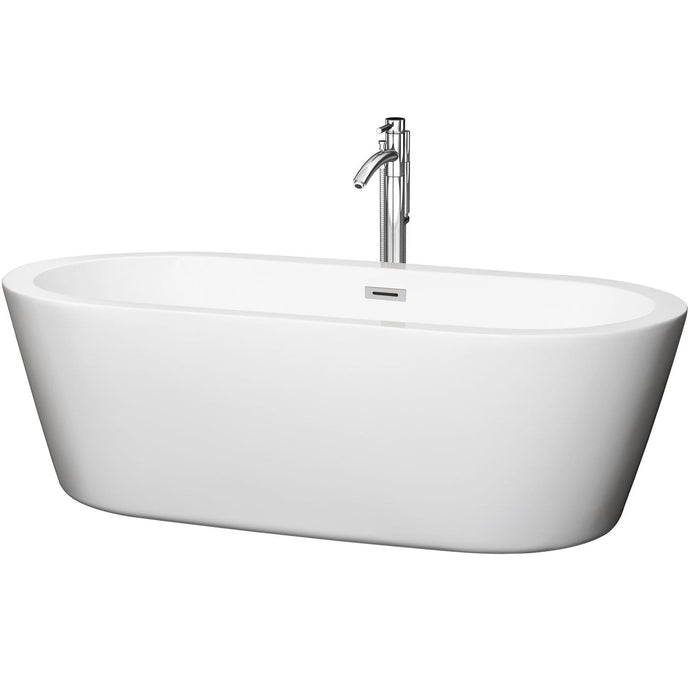 Wyndham Collection Bathtub Wyndham Collection WCOBT100371ATP11PC Mermaid 71 Inch Freestanding Bathtub in White with Floor Mounted Faucet, Drain and Overflow Trim in Polished Chrome