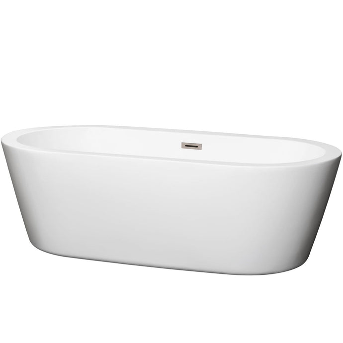 Wyndham Collection Bathtub Wyndham Collection WCOBT100371BNTRIM Mermaid 71 Inch Freestanding Bathtub in White with Brushed Nickel Drain and Overflow Trim