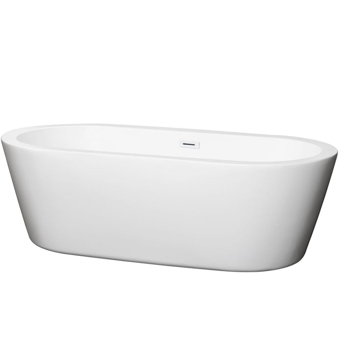 Wyndham Collection Bathtub Wyndham Collection WCOBT100371SWTRIM Mermaid 71 Inch Freestanding Bathtub in White with Shiny White Drain and Overflow Trim