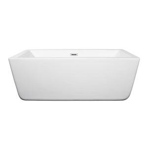 Wyndham Collection Bathtub Wyndham Collection WCOBT100559 Laura 59 Inch Freestanding Bathtub in White with Polished Chrome Drain and Overflow Trim