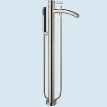 Load image into Gallery viewer, Wyndham Collection Bathtub Wyndham Collection WCOBT100559ATP11BN Laura 59 Inch Freestanding Bathtub in White with Floor Mounted Faucet, Drain and Overflow Trim in Brushed Nickel