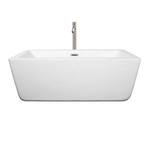 Wyndham Collection Bathtub Wyndham Collection WCOBT100559ATP11BN Laura 59 Inch Freestanding Bathtub in White with Floor Mounted Faucet, Drain and Overflow Trim in Brushed Nickel