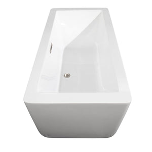 Wyndham Collection Bathtub Wyndham Collection WCOBT100559ATP11BN Laura 59 Inch Freestanding Bathtub in White with Floor Mounted Faucet, Drain and Overflow Trim in Brushed Nickel