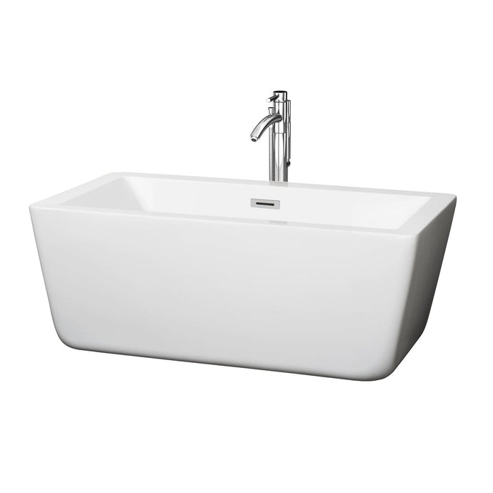 Wyndham Collection Bathtub Wyndham Collection WCOBT100559ATP11PC Laura 59 Inch Freestanding Bathtub in White with Floor Mounted Faucet, Drain and Overflow Trim in Polished Chrome