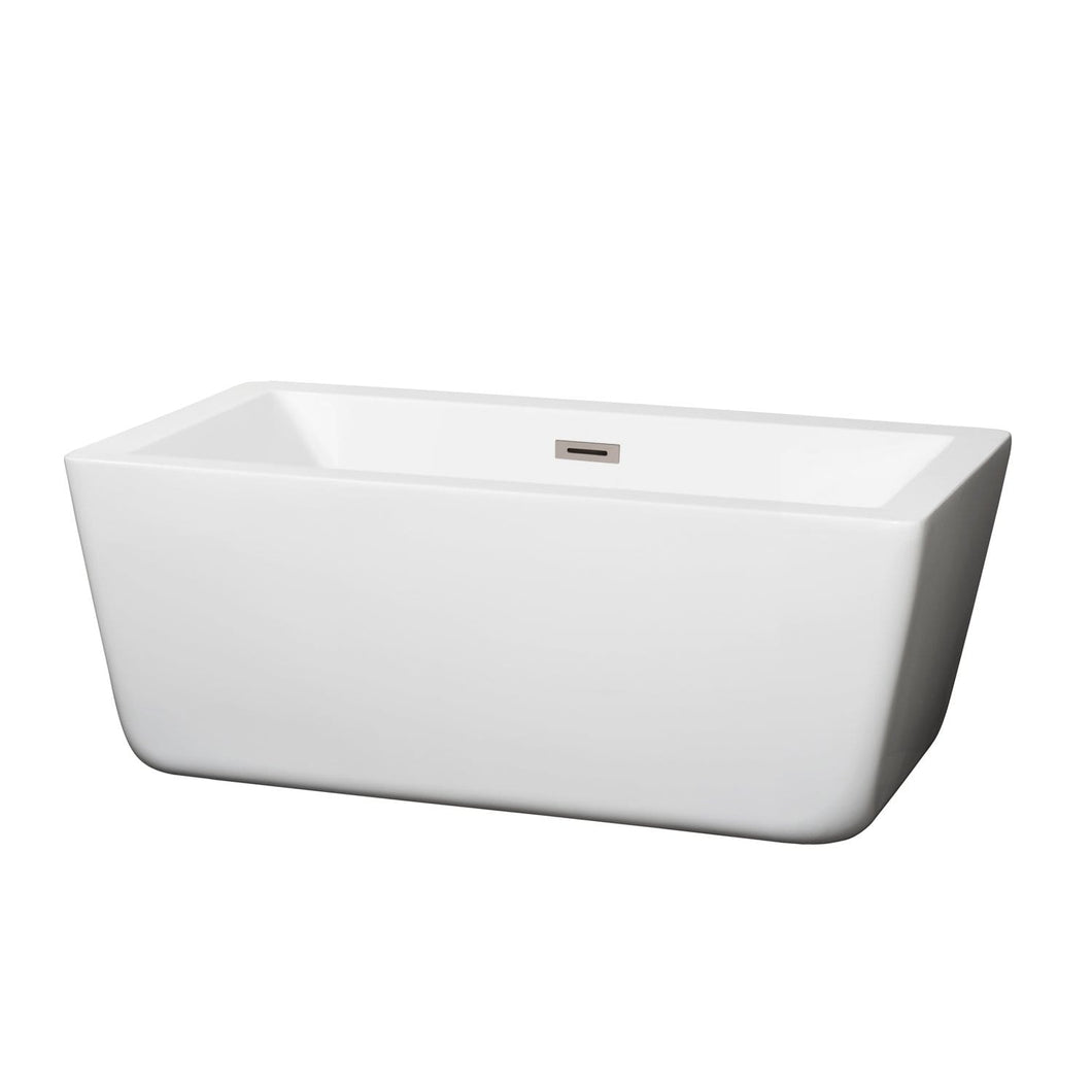 Wyndham Collection Bathtub Wyndham Collection WCOBT100559BNTRIM Laura 59 Inch Freestanding Bathtub in White with Brushed Nickel Drain and Overflow Trim
