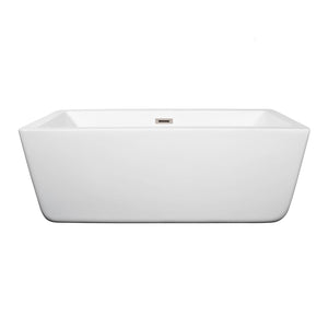 Wyndham Collection Bathtub Wyndham Collection WCOBT100559BNTRIM Laura 59 Inch Freestanding Bathtub in White with Brushed Nickel Drain and Overflow Trim