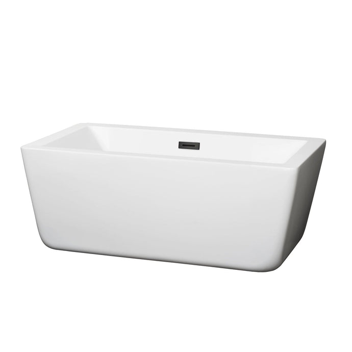 Wyndham Collection Bathtub Wyndham Collection WCOBT100559MBTRIM Laura 59 Inch Freestanding Bathtub in White with Matte Black Drain and Overflow Trim