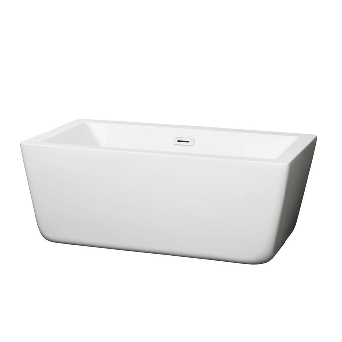 Wyndham Collection Bathtub Wyndham Collection WCOBT100559SWTRIM Laura 59 Inch Freestanding Bathtub in White with Shiny White Drain and Overflow Trim
