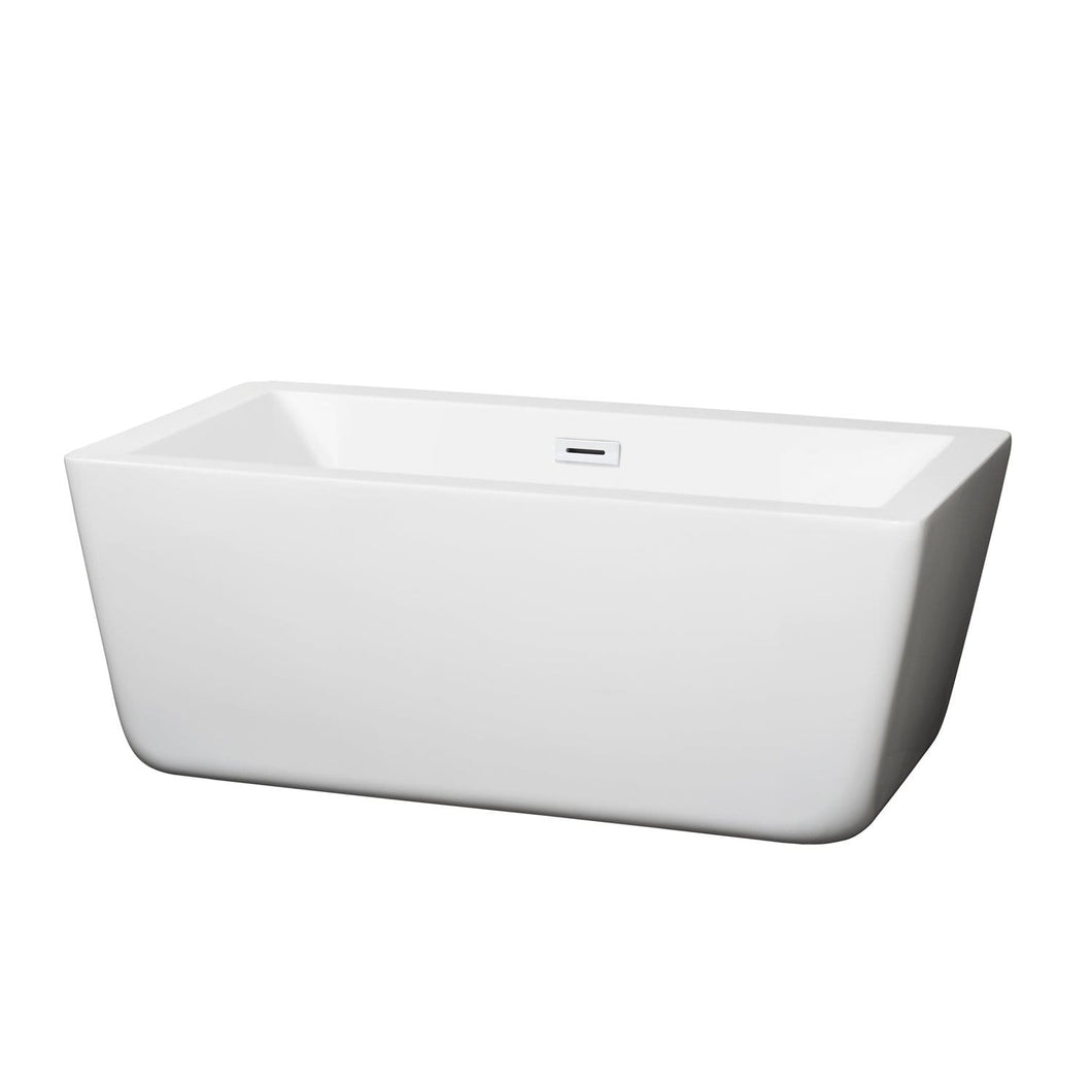 Wyndham Collection Bathtub Wyndham Collection WCOBT100559SWTRIM Laura 59 Inch Freestanding Bathtub in White with Shiny White Drain and Overflow Trim