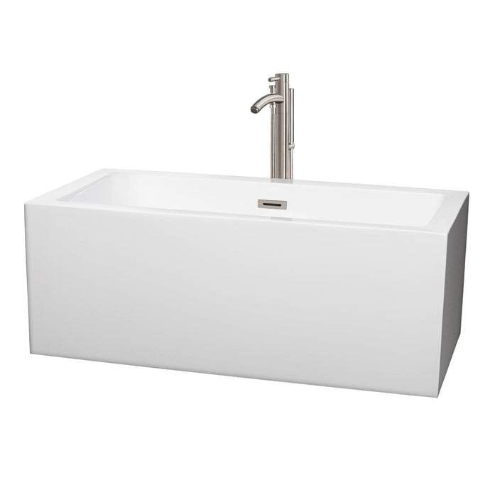 Wyndham Collection Bathtub Wyndham Collection WCOBT101160ATP11BN Melody 60 Inch Freestanding Bathtub in White with Floor Mounted Faucet, Drain and Overflow Trim in Brushed Nickel