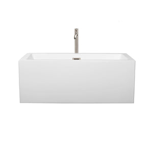 Wyndham Collection Bathtub Wyndham Collection WCOBT101160ATP11BN Melody 60 Inch Freestanding Bathtub in White with Floor Mounted Faucet, Drain and Overflow Trim in Brushed Nickel
