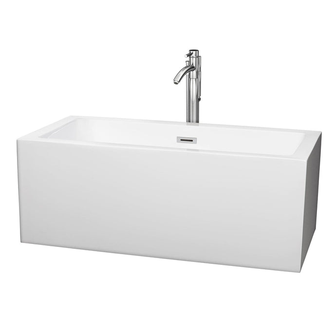 Wyndham Collection Bathtub Wyndham Collection WCOBT101160ATP11PC Melody 60 Inch Freestanding Bathtub in White with Floor Mounted Faucet, Drain and Overflow Trim in Polished Chrome
