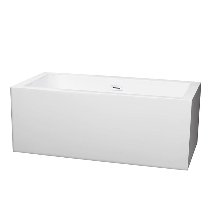 Wyndham Collection Bathtub Wyndham Collection WCOBT101160SWTRIM Melody 60 Inch Freestanding Bathtub in White with Shiny White Drain and Overflow Trim