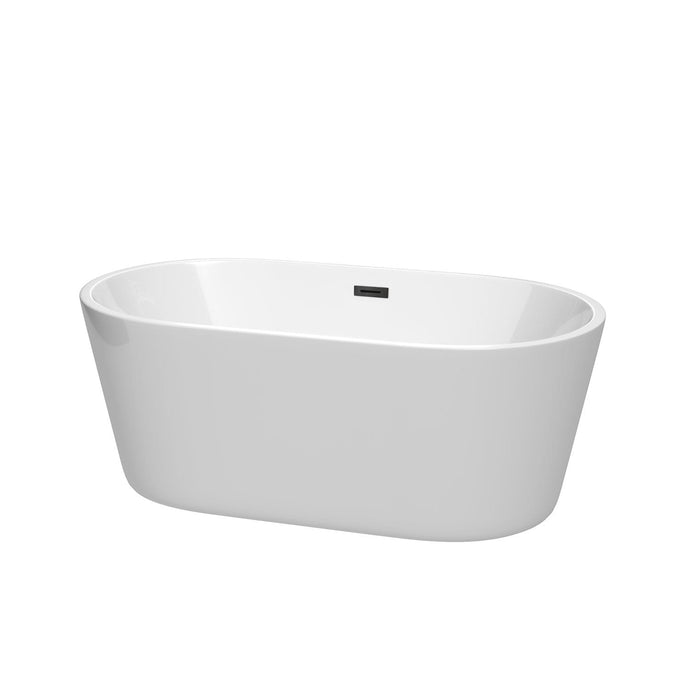 Wyndham Collection Bathtub Wyndham Collection WCOBT101260MBTRIM Carissa 60 Inch Freestanding Bathtub in White with Matte Black Drain and Overflow Trim