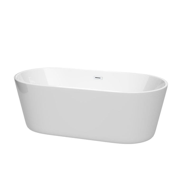 Wyndham Collection Bathtub Wyndham Collection WCOBT101267SWTRIM Carissa 67 Inch Freestanding Bathtub in White with Shiny White Drain and Overflow Trim