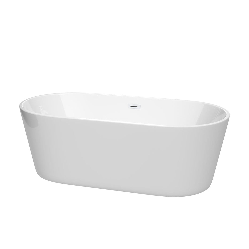 Wyndham Collection Bathtub Wyndham Collection WCOBT101267SWTRIM Carissa 67 Inch Freestanding Bathtub in White with Shiny White Drain and Overflow Trim