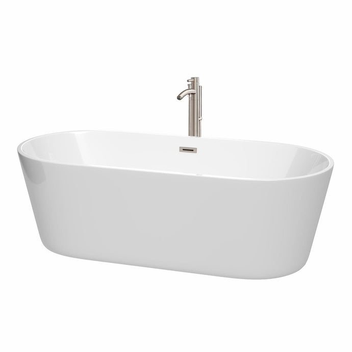 Wyndham Collection Bathtub Wyndham Collection WCOBT101271ATP11BN Carissa 71 Inch Freestanding Bathtub in White with Floor Mounted Faucet, Drain and Overflow Trim in Brushed Nickel