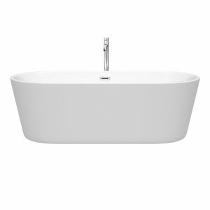 Wyndham Collection Bathtub Wyndham Collection WCOBT101271ATP11PC Carissa 71 Inch Freestanding Bathtub in White with Floor Mounted Faucet, Drain and Overflow Trim in Polished Chrome