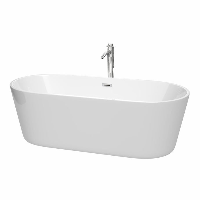 Wyndham Collection Bathtub Wyndham Collection WCOBT101271ATP11PC Carissa 71 Inch Freestanding Bathtub in White with Floor Mounted Faucet, Drain and Overflow Trim in Polished Chrome