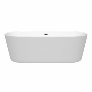 Wyndham Collection Bathtub Wyndham Collection WCOBT101271BNTRIM Carissa 71 Inch Freestanding Bathtub in White with Brushed Nickel Drain and Overflow Trim